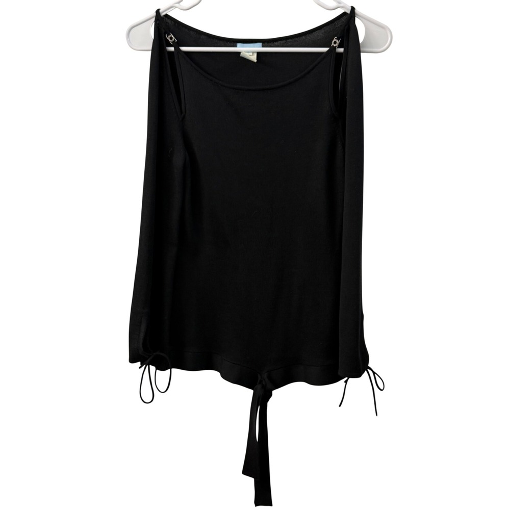 Urchin Black 100% Silk Cold Shoulder Knit Top Rhinestone Detail Small Y2K
